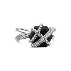 David Yurman Cable Wrap Ring in Sterling Silver with Black Onyx and Pave Diamonds sold by Reeds