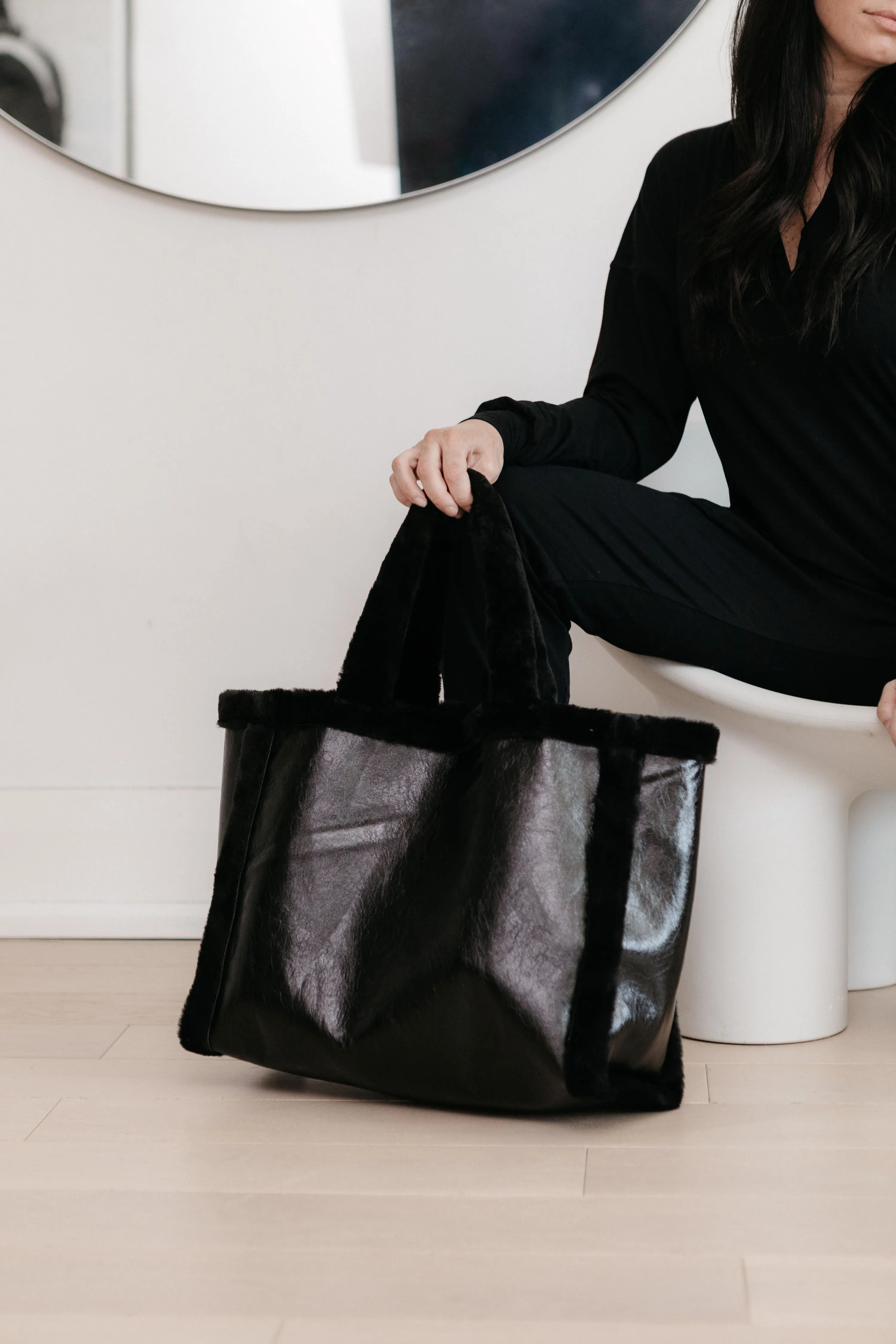 XL TOTE - COAL VEGAN LEATHER & FAUX FUR TOTE sold by FREED product image thumbnail 3