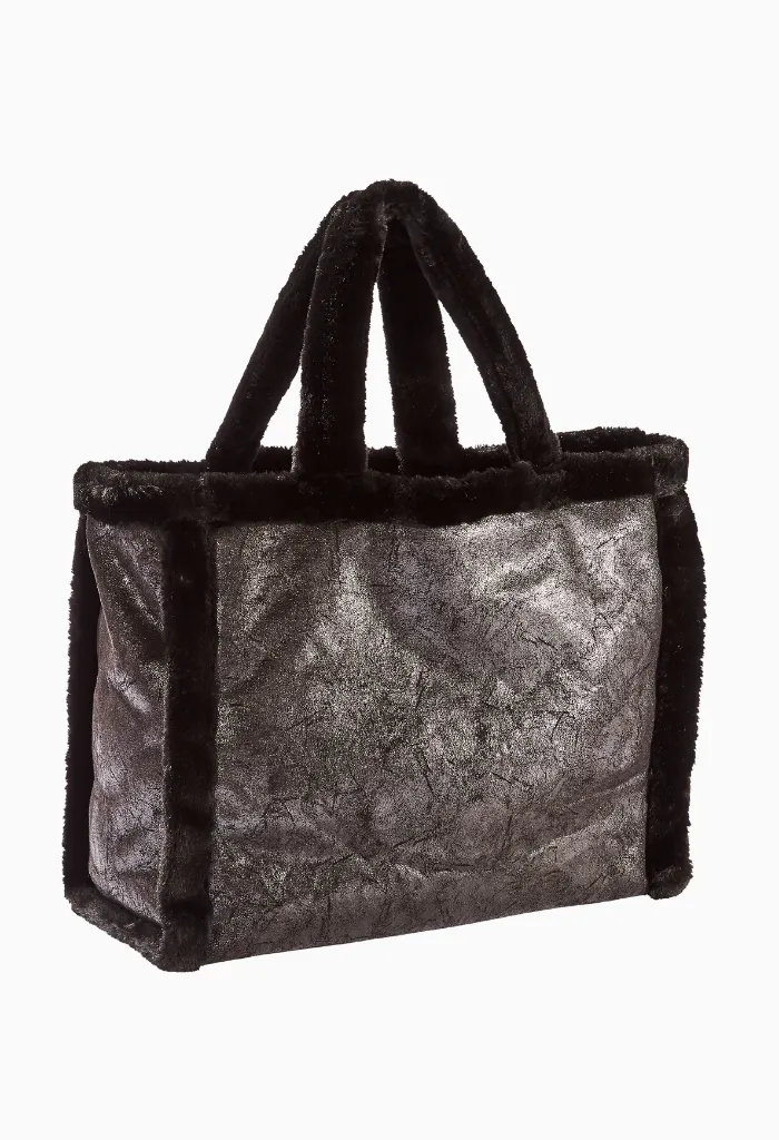 XL TOTE - COAL VEGAN LEATHER & FAUX FUR TOTE sold by FREED