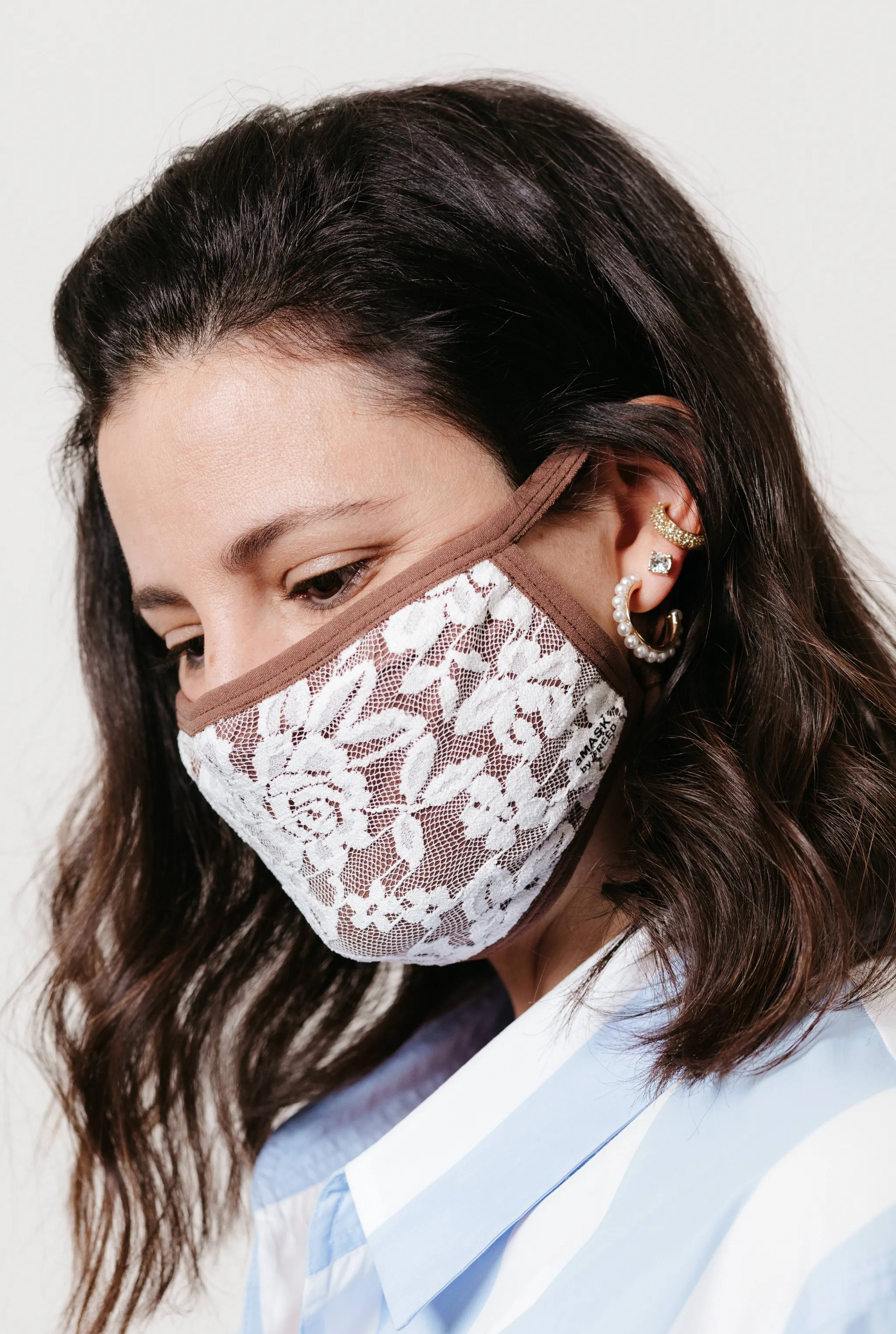 CHESTNUT MASK WITH WHITE LACE - ADULT FACE MASK sold by FREED product image thumbnail 3