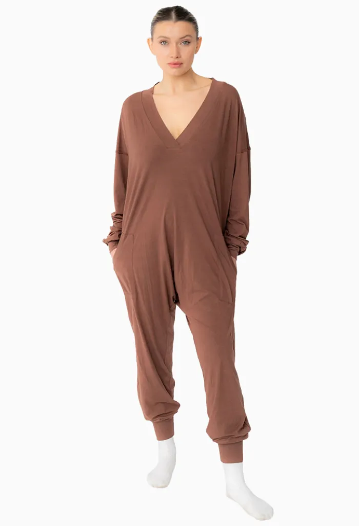 LONG SLEEVE BAMBOO ROMPER - CHESTNUT sold by FREED