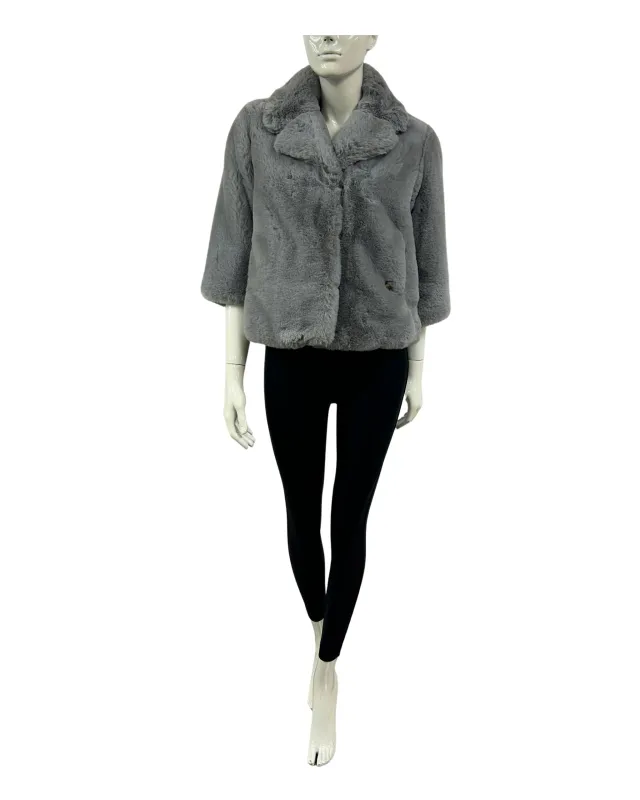 Cropped Faux Fur Blazer - Fog Grey made by FREED