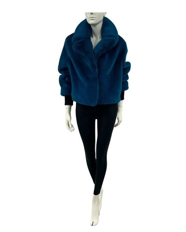 Cropped Faux Fur Jacket - Peacock made by FREED