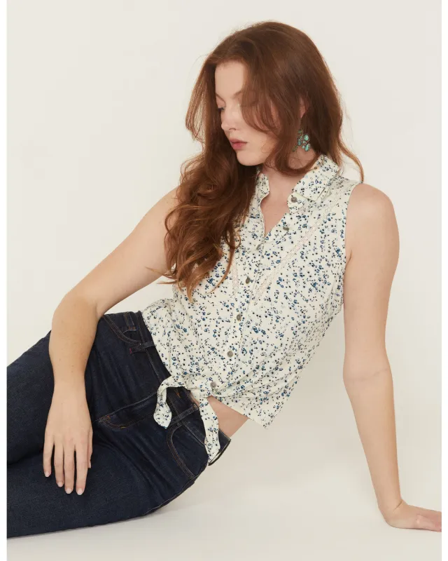 Saffron Floral Print Sleeveless Button-Down Western Shirt made by Idyllwind