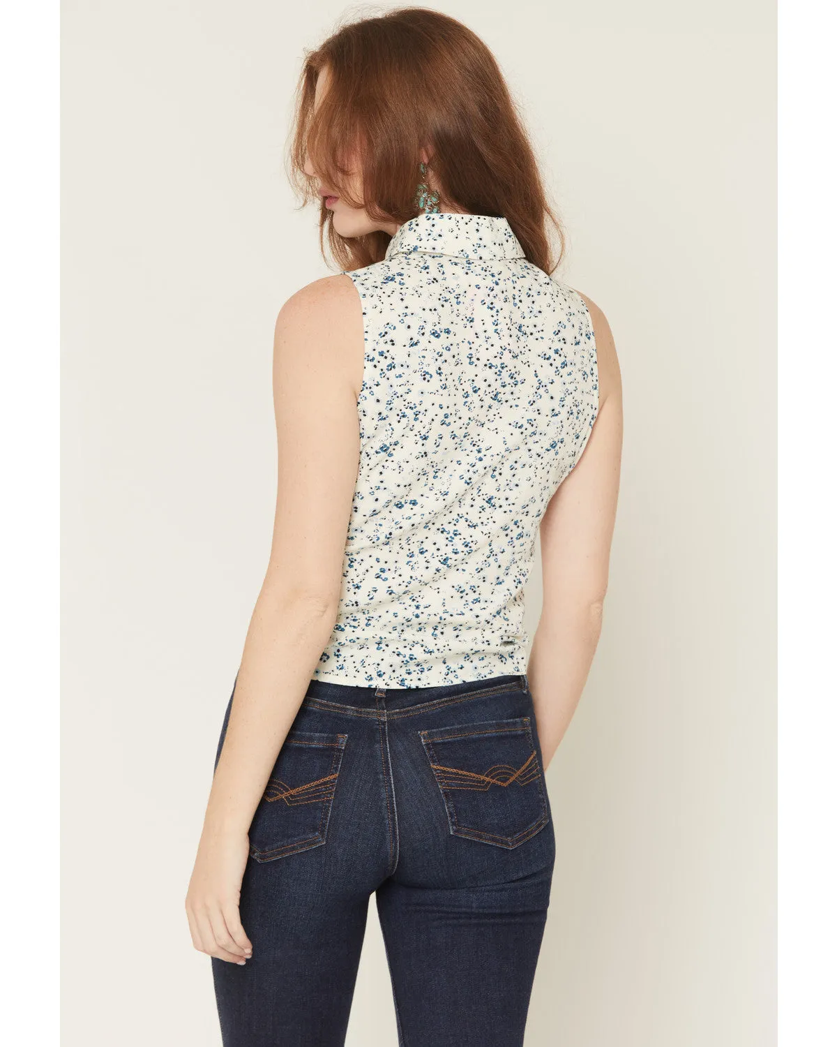 Saffron Floral Print Sleeveless Button-Down Western Shirt sold by Idyllwind product image thumbnail 4