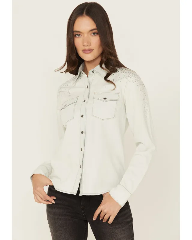 Embellished Light Wash Long Sleeve Snap Denim Shirt made by Idyllwind