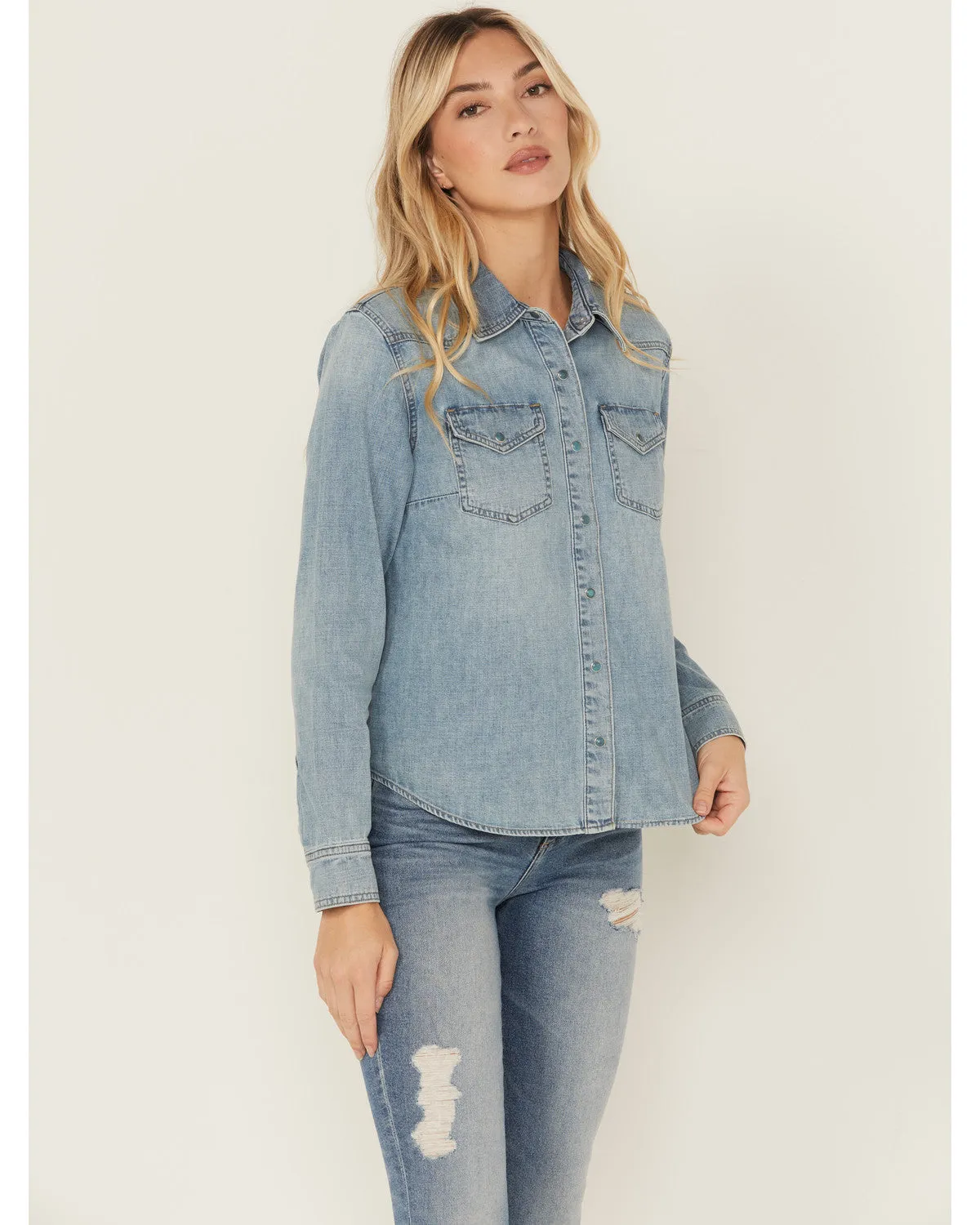 Medium Wash Long Sleeve Snap Denim Shirt sold by Idyllwind