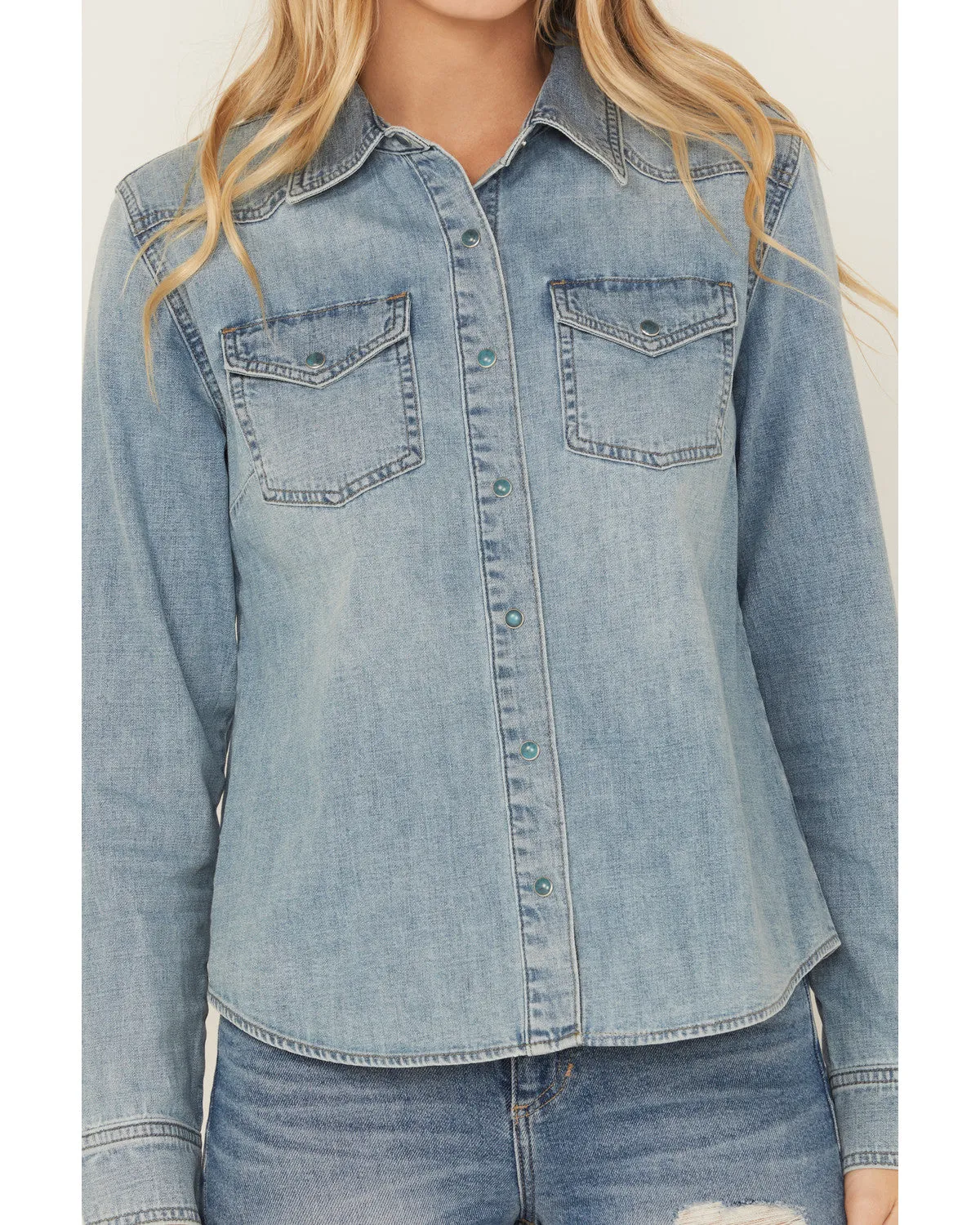 Medium Wash Long Sleeve Snap Denim Shirt sold by Idyllwind product image thumbnail 3