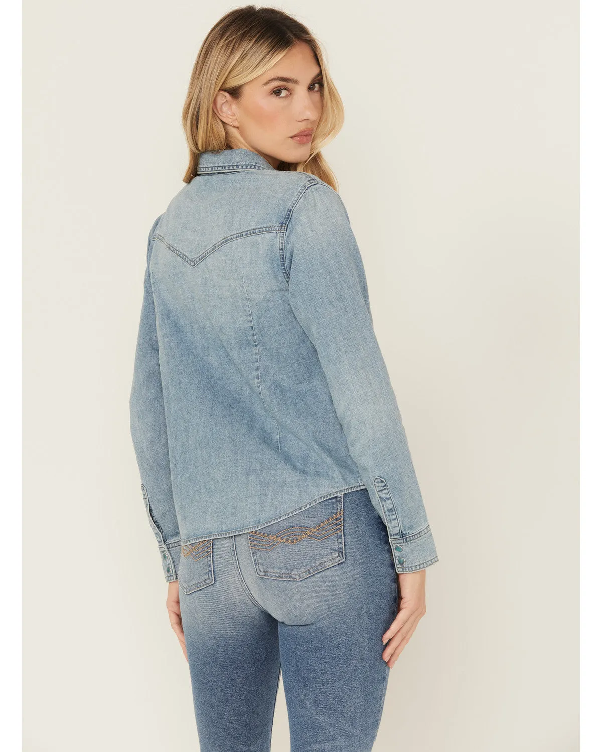Medium Wash Long Sleeve Snap Denim Shirt sold by Idyllwind product image thumbnail 4