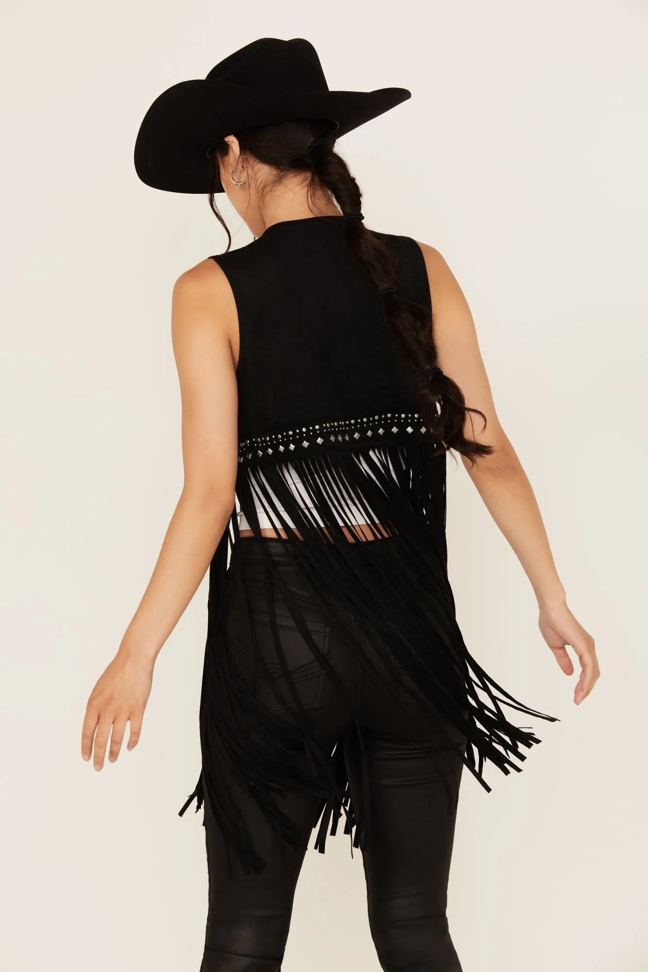 Walnut Studded Fringe Faux Suede Vest sold by Idyllwind product image thumbnail 5
