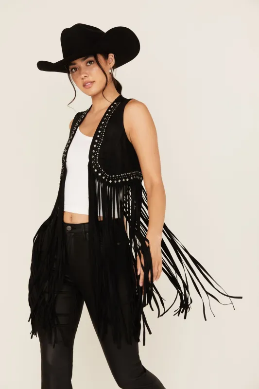 Walnut Studded Fringe Faux Suede Vest made by Idyllwind