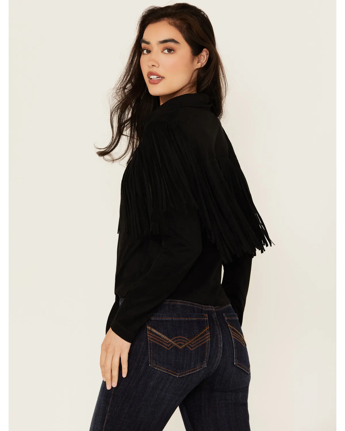 Fate Faux Suede Fringe Long Sleeve Button-Down Tie-Front Shirt sold by Idyllwind product image thumbnail 4