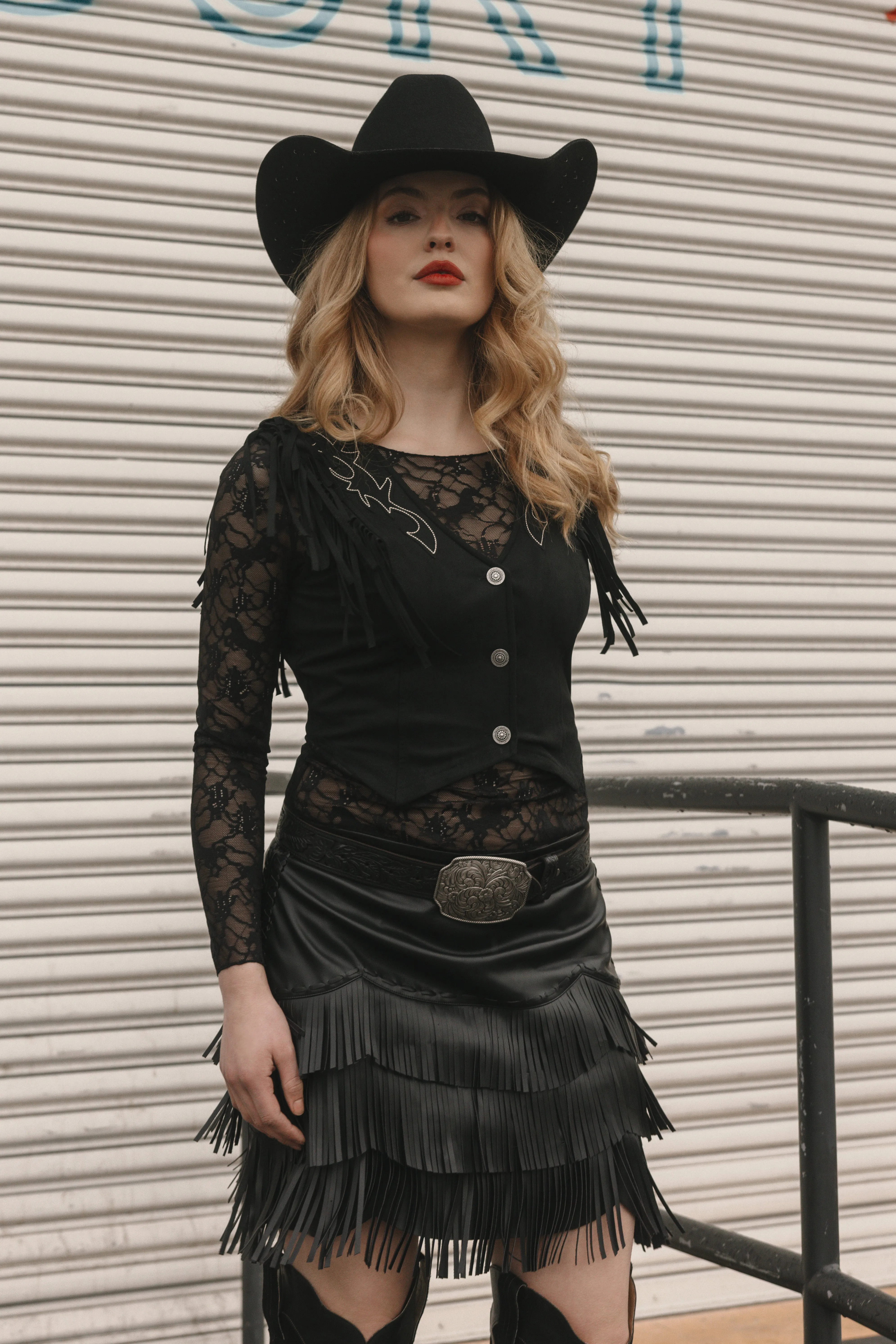 Charlotte Faux Suede Fringe Button-Down Cropped Vest sold by Idyllwind