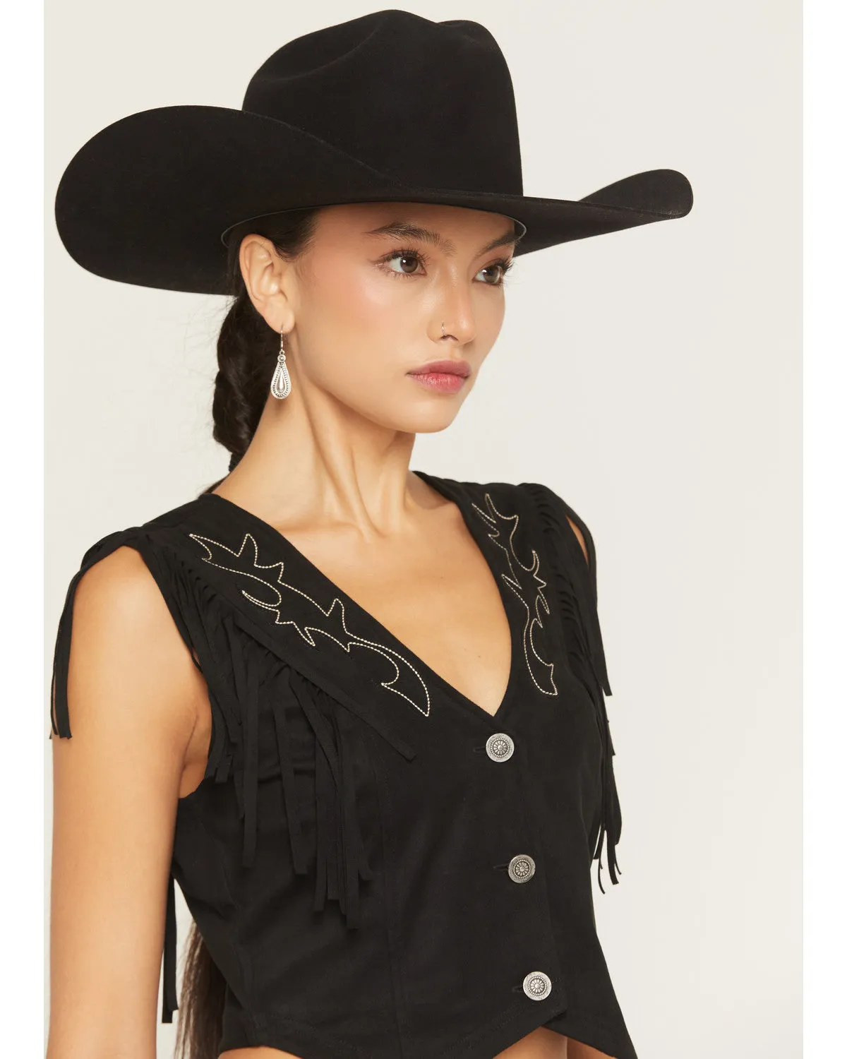 Charlotte Faux Suede Fringe Button-Down Cropped Vest sold by Idyllwind product image thumbnail 4