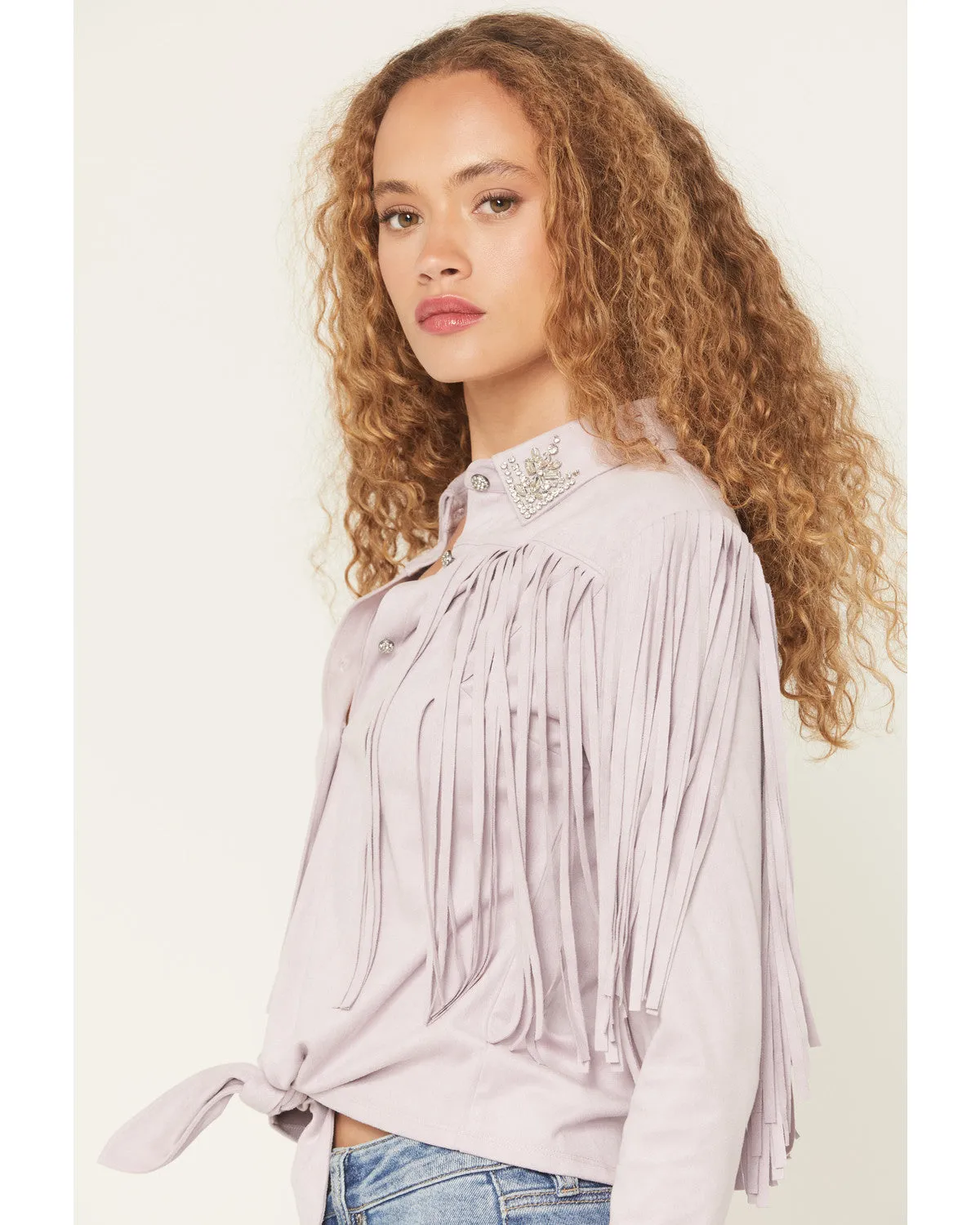 Twinpines Faux Suede Button-Down Tie-Front Top sold by Idyllwind product image thumbnail 2