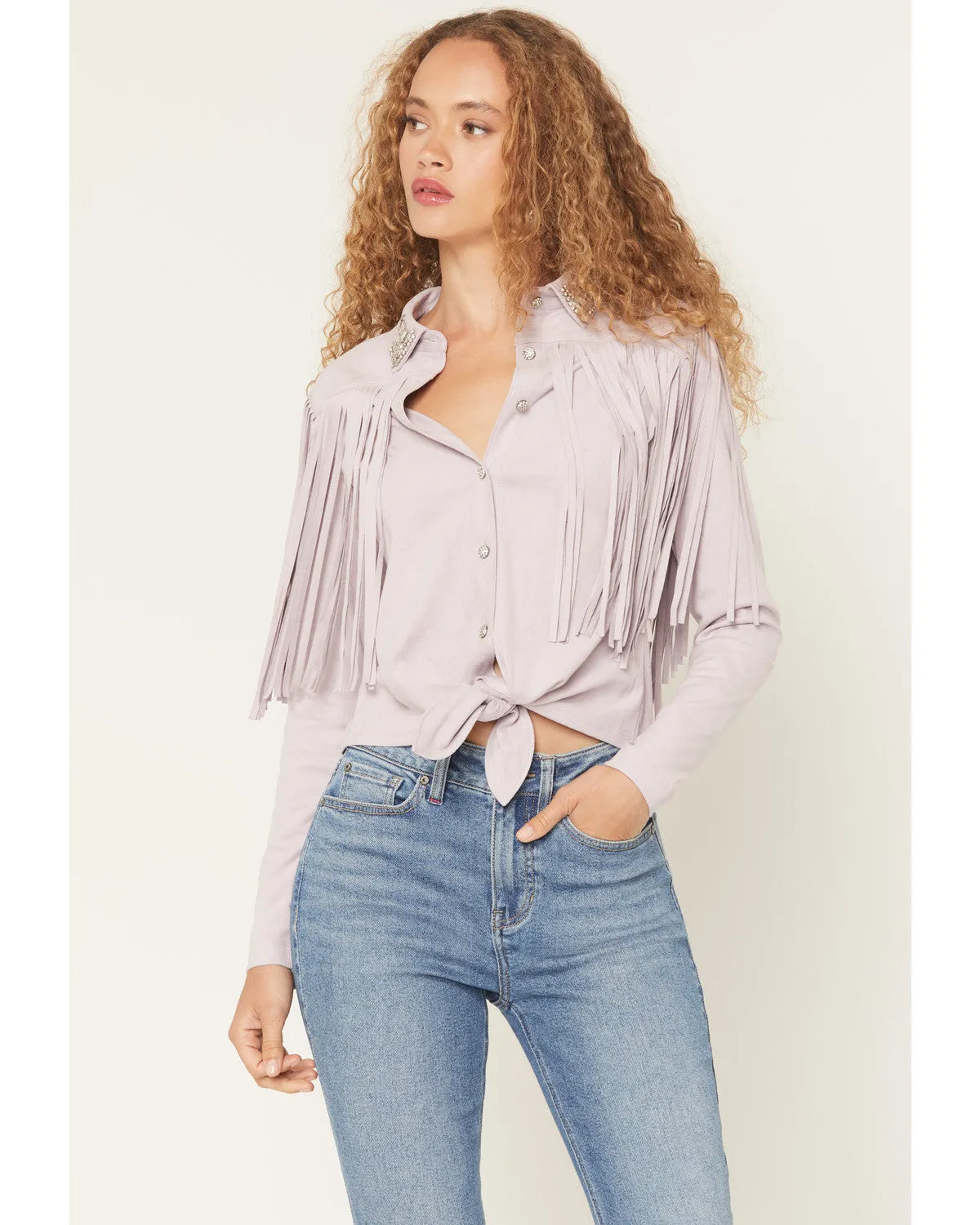 Twinpines Faux Suede Button-Down Tie-Front Top sold by Idyllwind