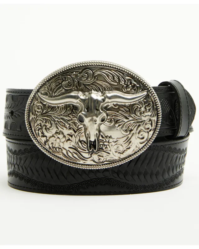 Denver Embossed Leather Steer Head Buckle Belt made by Idyllwind