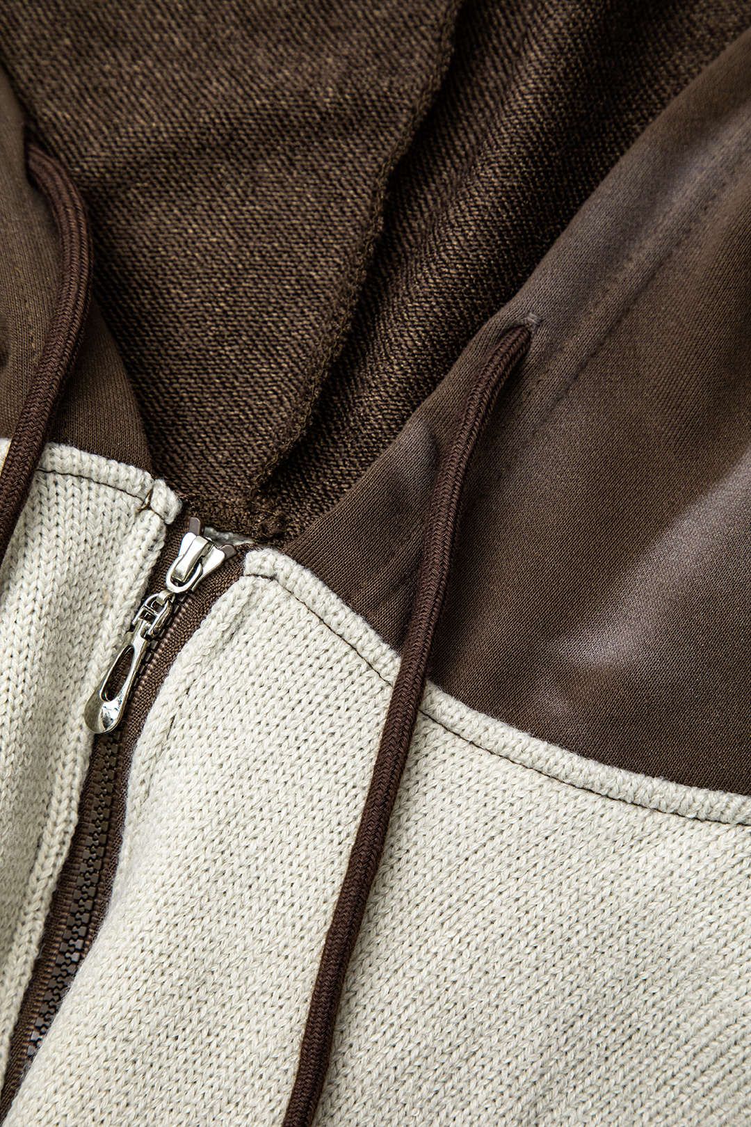 Patchwork Hooded Knit Zipper Cardigan sold by Micas product image thumbnail 4