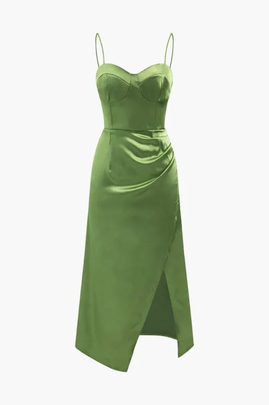 Tie Strap Satin Ruched Wrap Maxi Dress sold by Micas