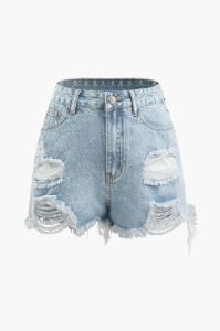 Frayed Trim Denim Shorts sold by Micas