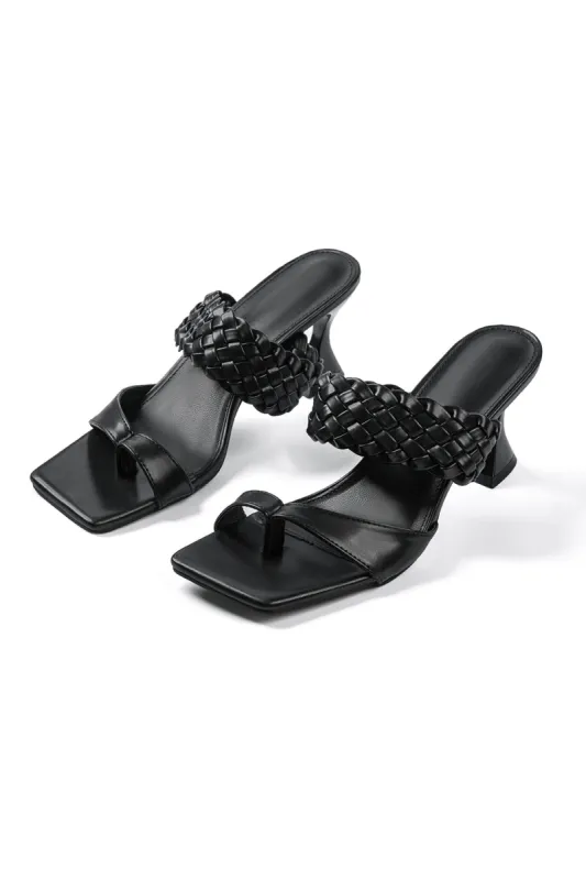 Faux Leather Braided Strap Mid Heel Sandals sold by Micas