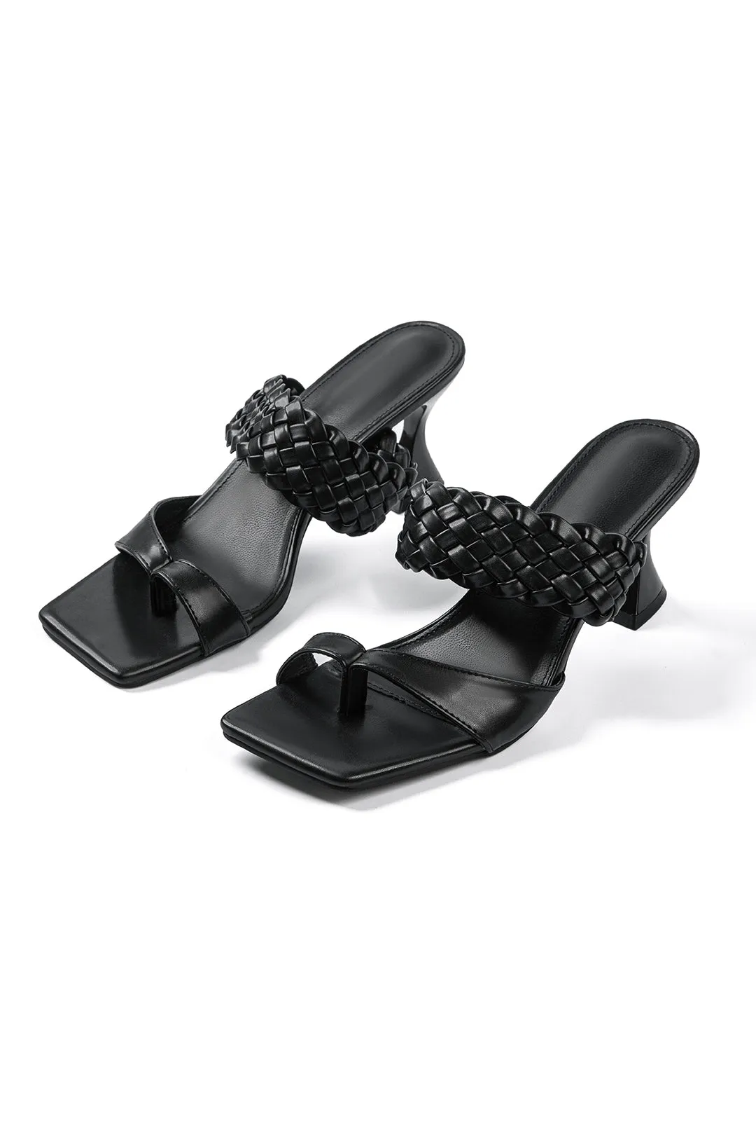 Faux Leather Braided Strap Mid Heel Sandals sold by Micas