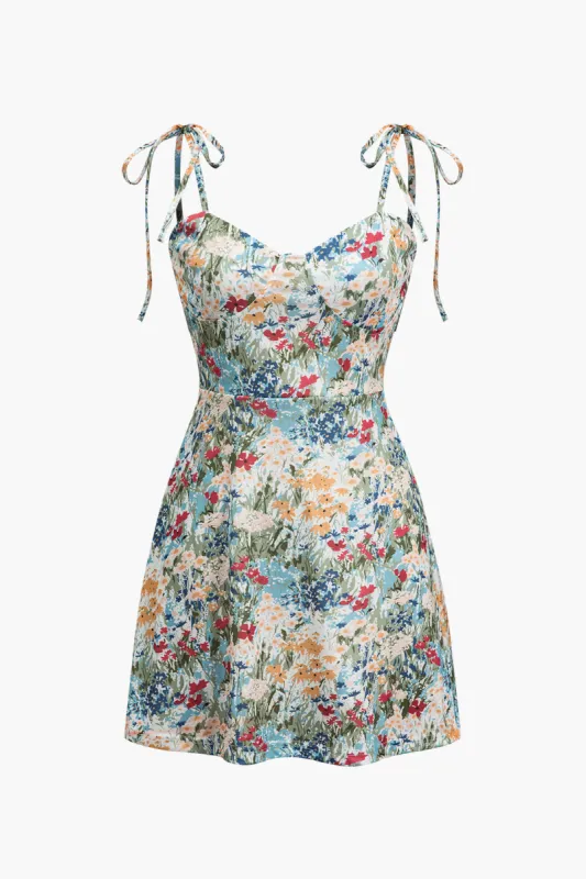 Floral Print Bustier Tie Strap Mini Dress sold by Micas