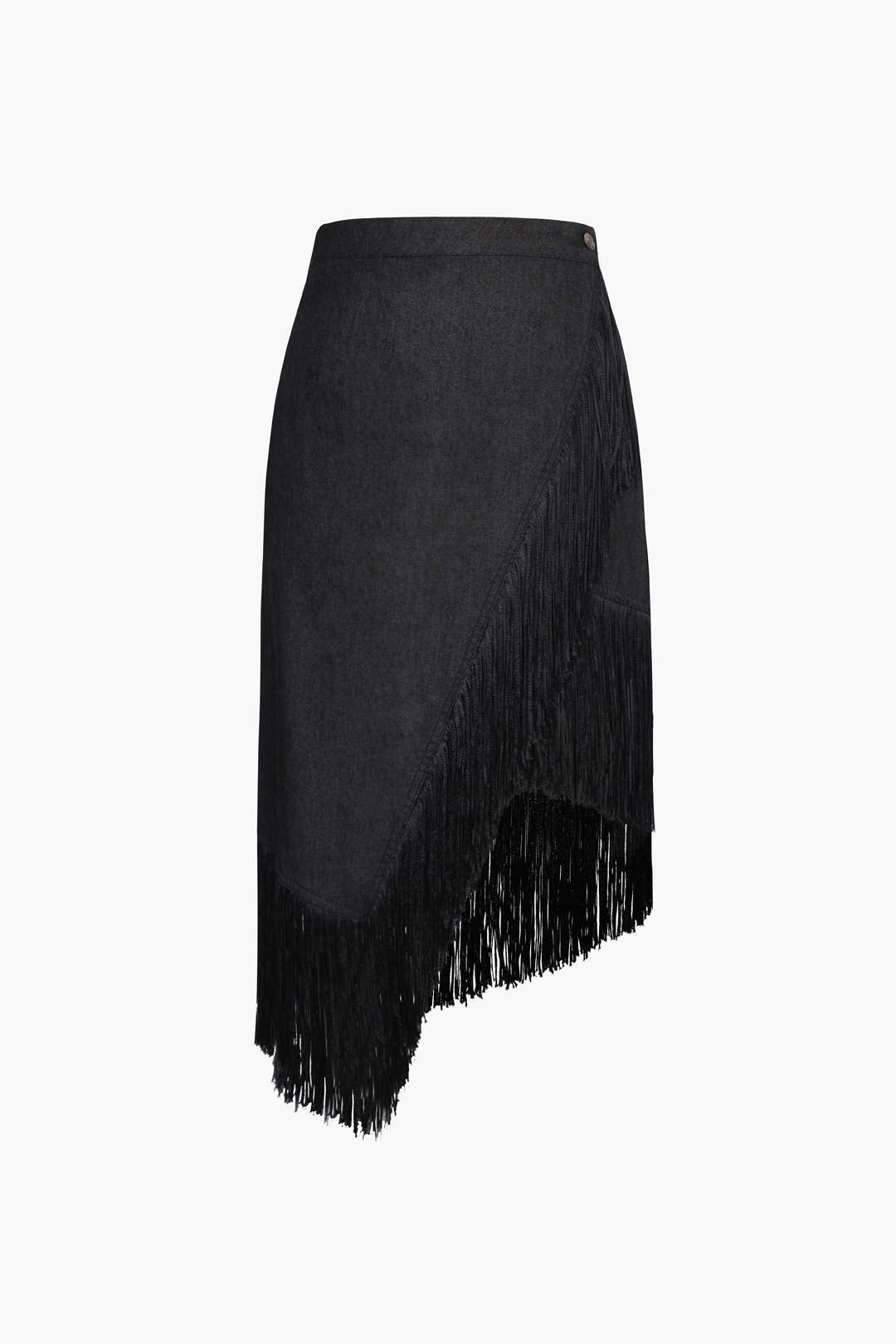 Tassel Hem Asymmetric Denim Skirt sold by Micas