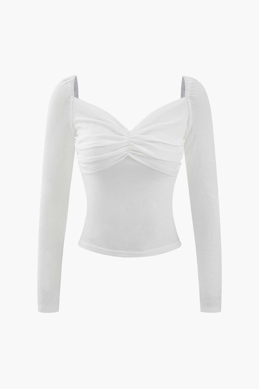 V-neck Ruched Bust Long Sleeve Top sold by Micas