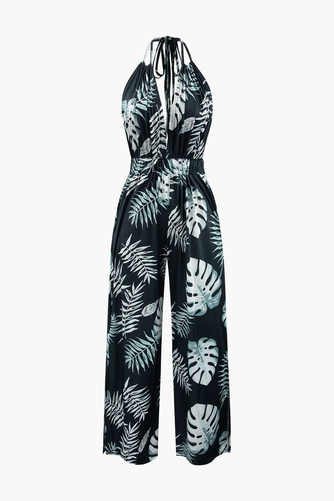 Leaves Print Halter Backless Jumpsuit sold by Micas
