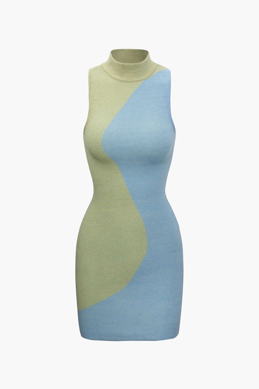 Contrast Mock Neck Knit Sleeveless Mini Dress sold by Micas