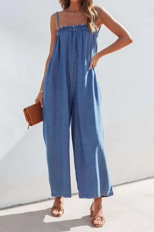 Adjustable Strap Denim Jumpsuit sold by Micas