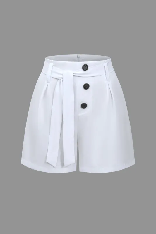 Solid Button Belted Zipper Shorts sold by Micas