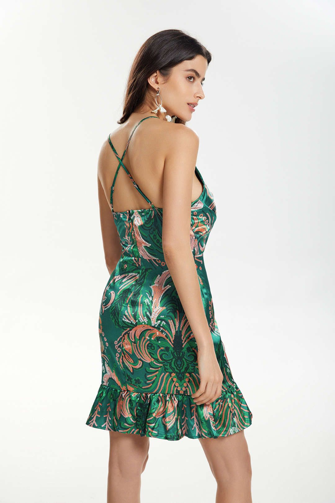 Printed Ruffle Hem Satin Mini Dress sold by Micas product image thumbnail 6