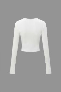 V-neck Knit Button Up Long Sleeve Crop Top sold by Micas