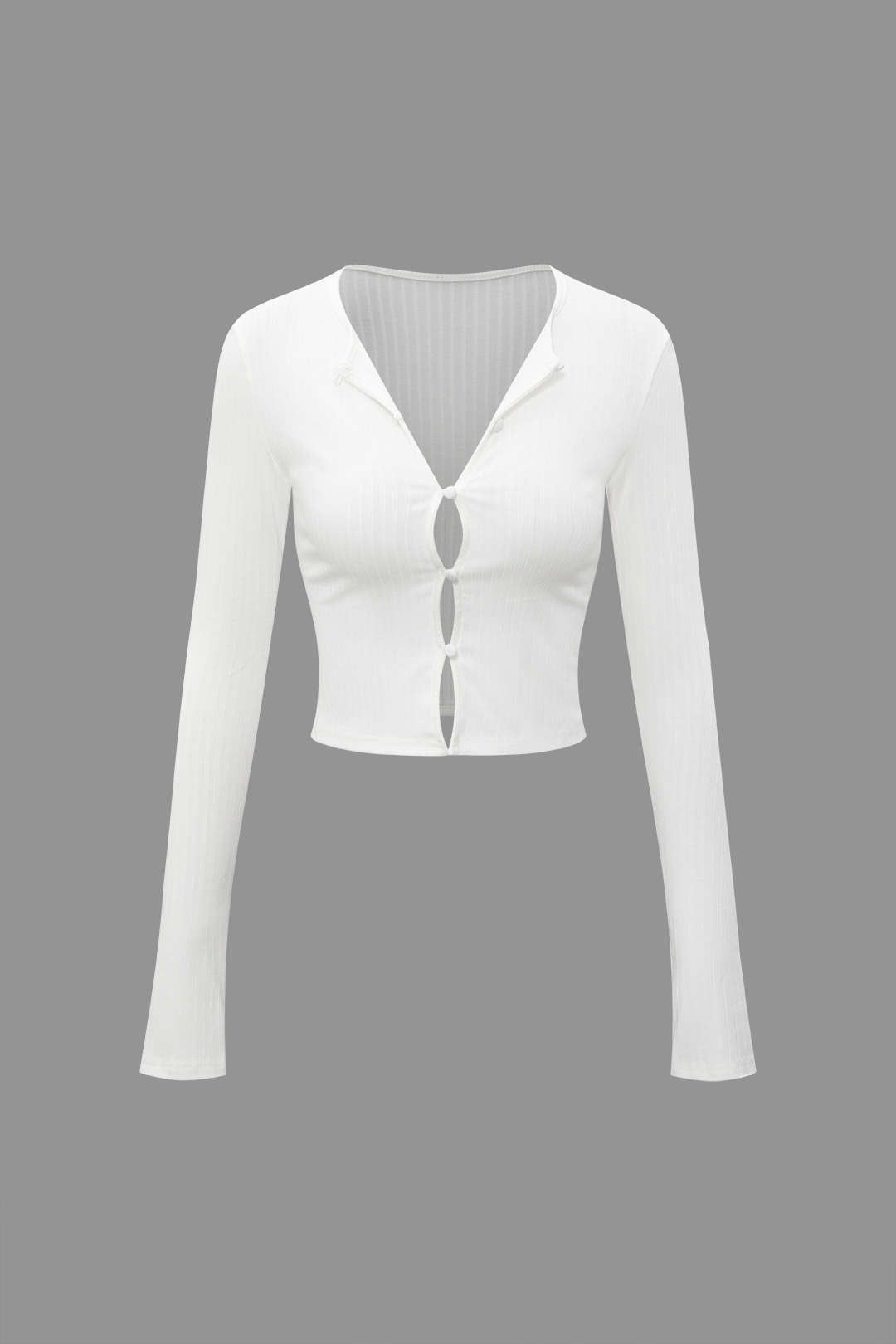 V-neck Knit Button Up Long Sleeve Crop Top sold by Micas