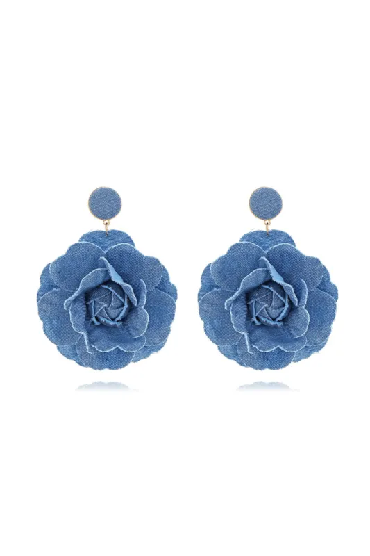 Denim Floral Drop Earrings sold by Micas