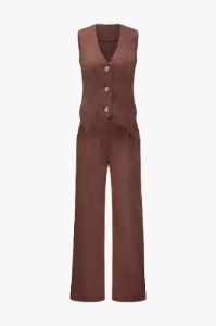 Linen V-neck Waistcoat And Suit Pants Set sold by Micas