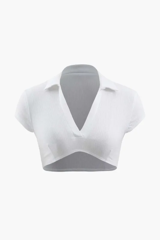 Open Collar Crop T-Shirt sold by Micas