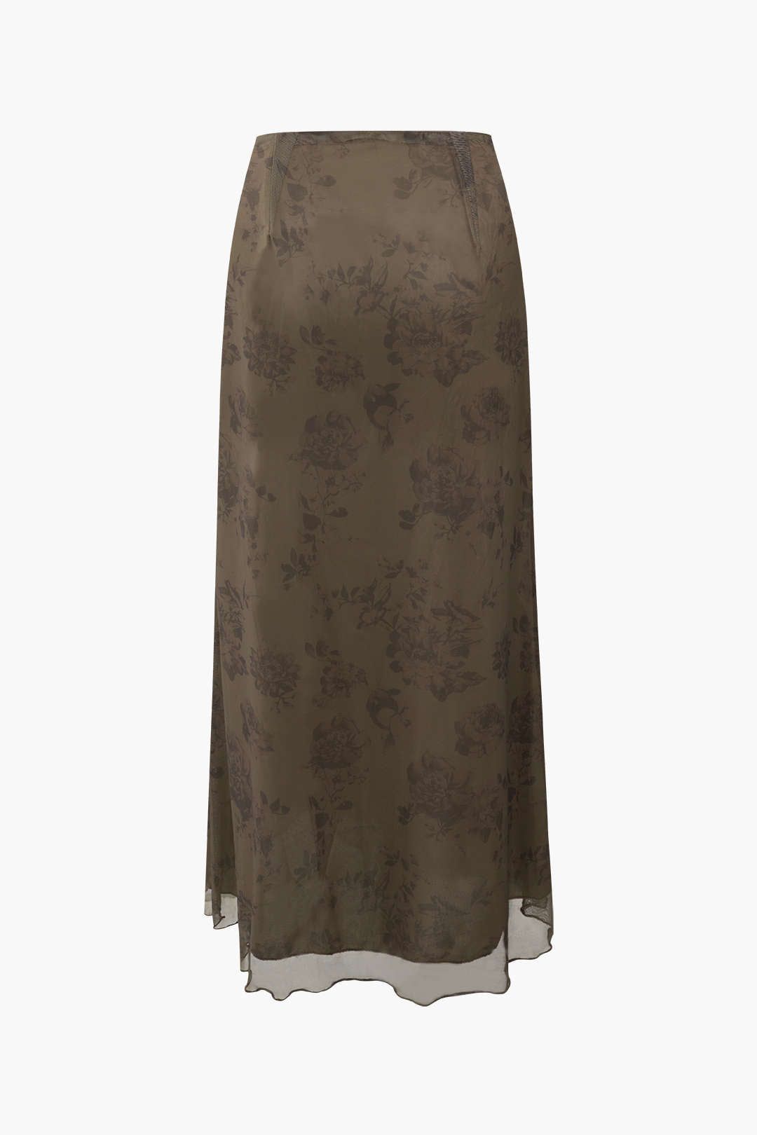 Floral Print Mesh Lettuce Trim Maxi Skirt sold by Micas product image thumbnail 2