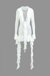 Ruffle Tie Front Long Sleeve Mini Dress sold by Micas