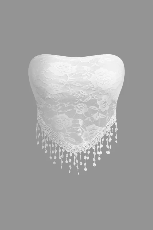 Fringe Lace Strapless Top sold by Micas