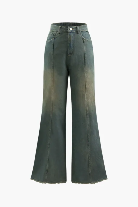 Frayed Hem Flare Leg Jeans sold by Micas