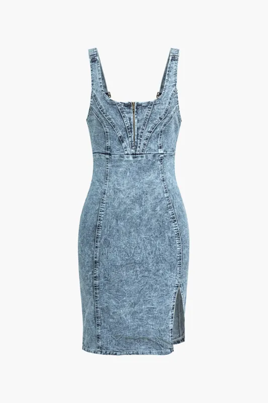 Denim Slid lynlås Tank Mini Kjole sold by Micas