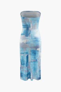 Denim Print Strapless Midi Dress sold by Micas