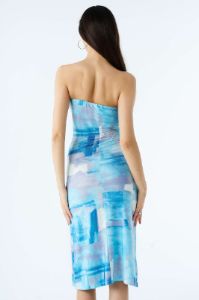 Denim Print Strapless Midi Dress sold by Micas