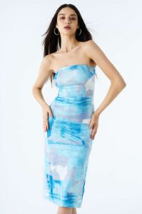 Denim Print Strapless Midi Dress sold by Micas
