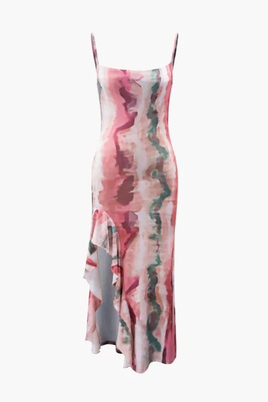 Abstract Print Asymmetric Midi Dress sold by Micas