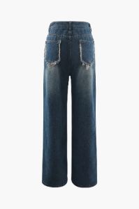 High Waisted Frayed Seam Straight Leg Jeans sold by Micas