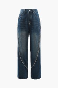 High Waisted Frayed Seam Straight Leg Jeans sold by Micas